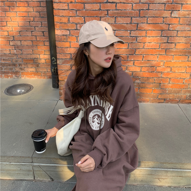 Đầm hoodie dài quá gối vải mỏng thời trang mùa thu đông ấm áp