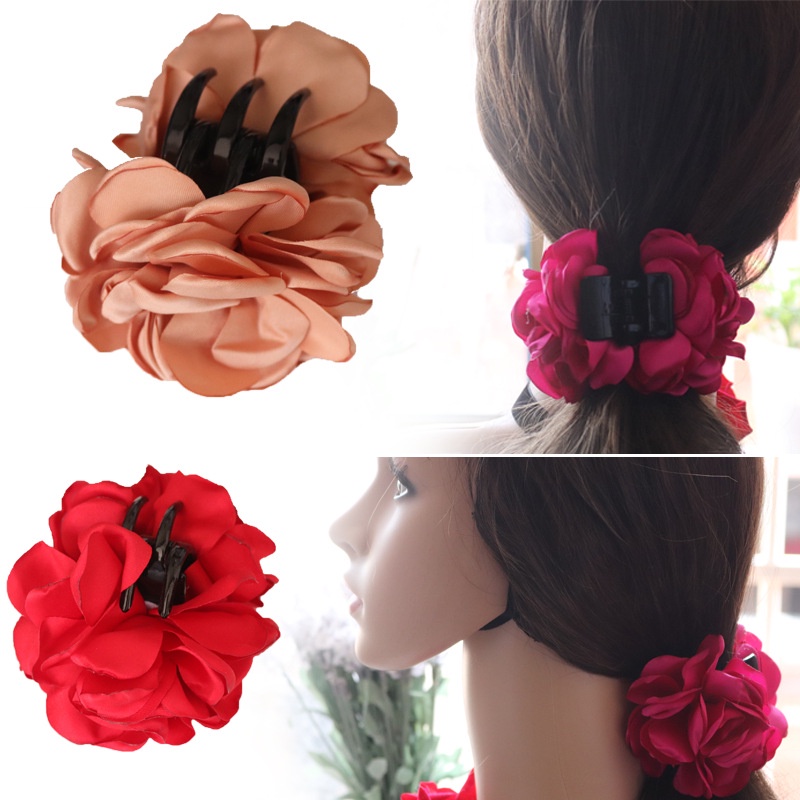 Kẹp Tóc Hình Hoa Hồng Bằng Ruy Băng Có Giá Đỡ Cho Nữ