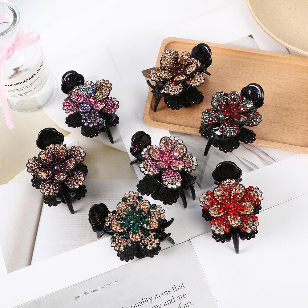 Kẹp tóc hình hoa đính đá phong cách xinh xắn thời trang cho nữ