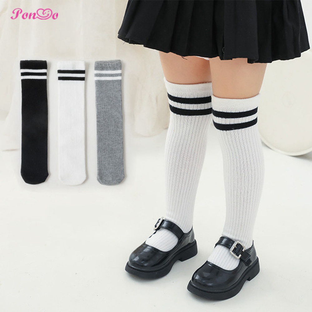 Vớ Cotton Dài Qua Gối Kẻ Sọc Trắng Cho Bé Gái