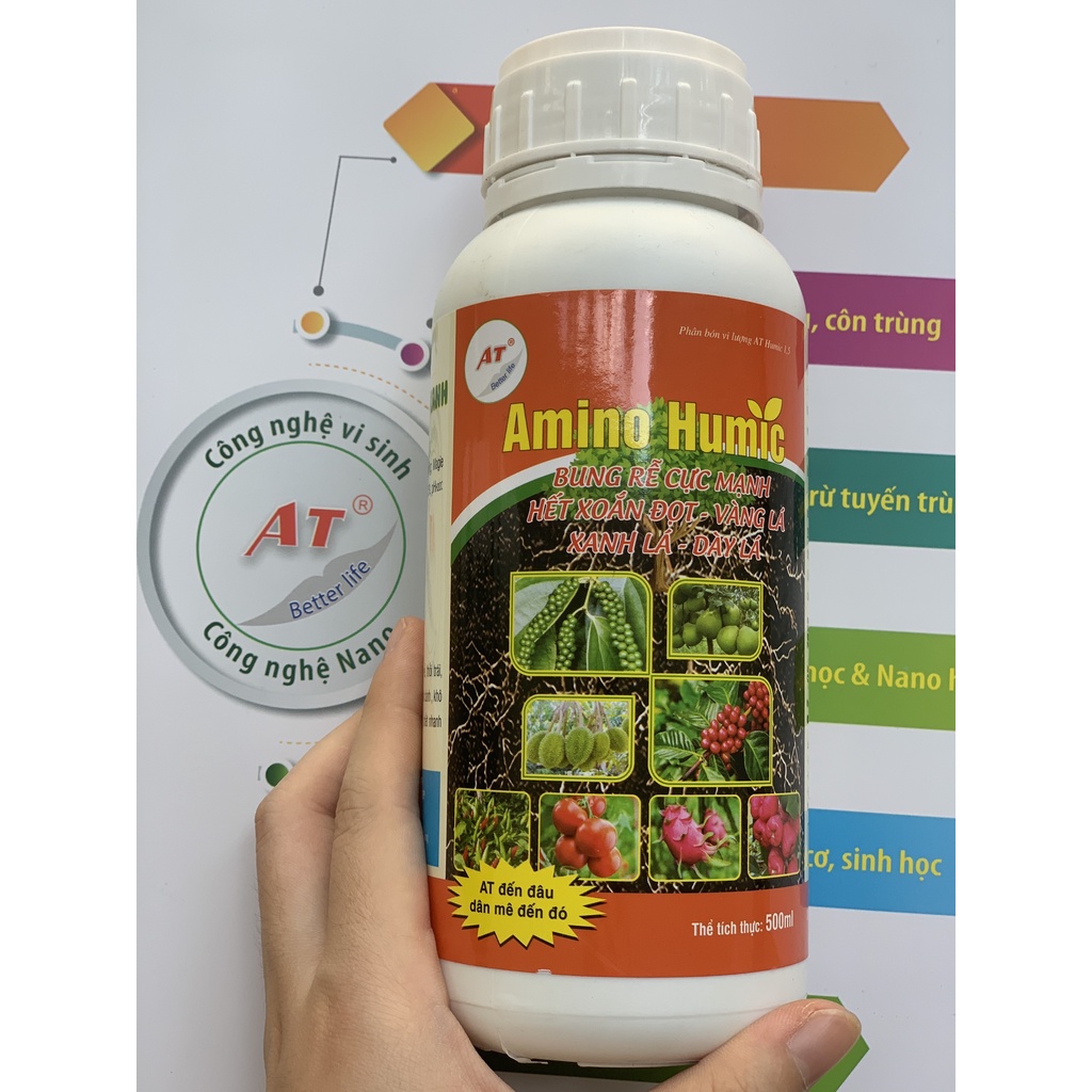 Phân bón hữu cơ sinh học siêu bung rễ đi đọt, giải độc hữu cơ, cải tạo đất, tăng đậu trái cho cây - AT Humic 500ml