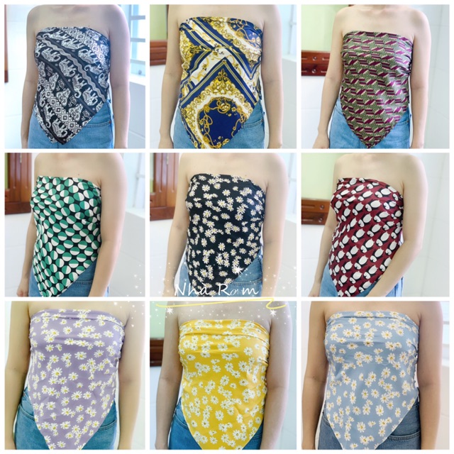 Khăn BANDANA lụa thổ cẩm, hoa nhí size làm áo