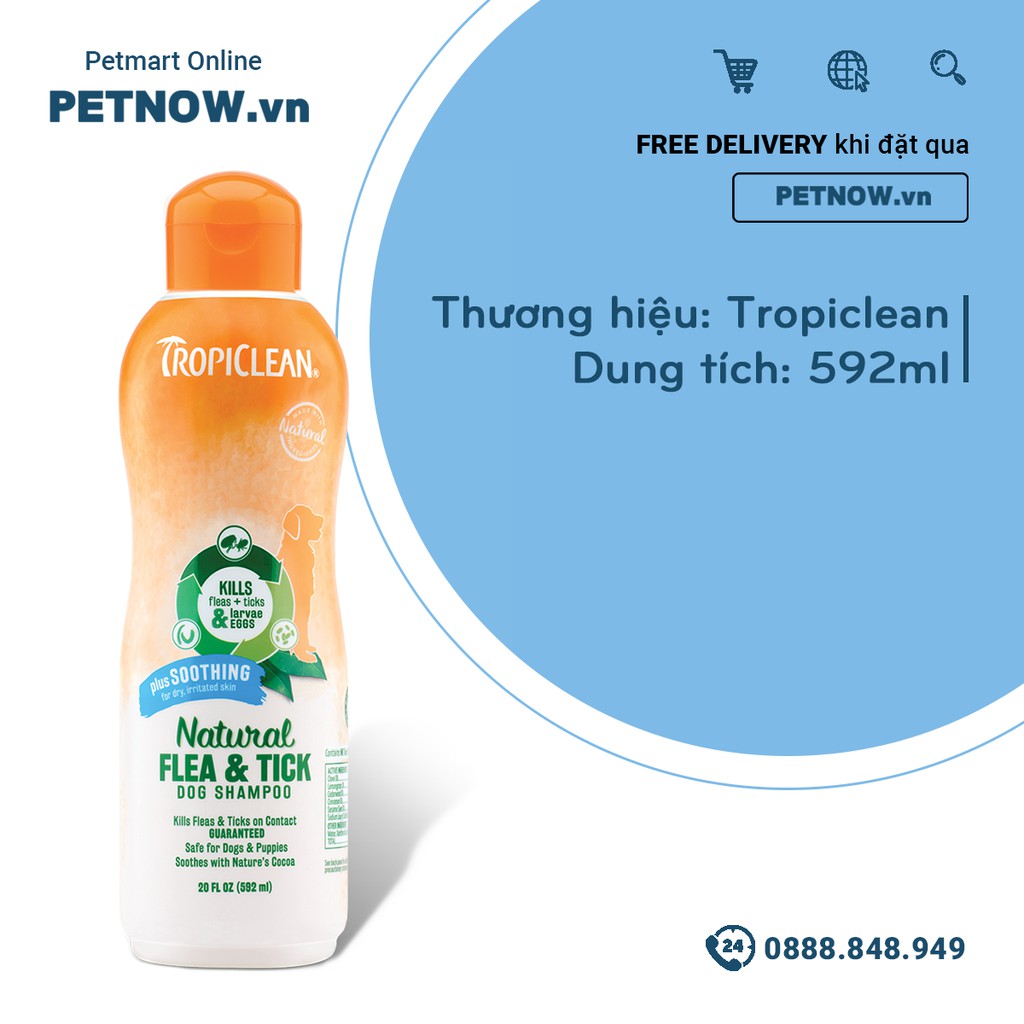 Sữa tắm TropiClean Flea Tick 592ml - Trị ve bọ chét thành phần tự nhiên