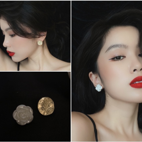 Khuyên Tai Hình Hoa Hồng Trắng Đơn Giản Phong Cách Retro Kiểu Nhật Hàn Độc Đáo