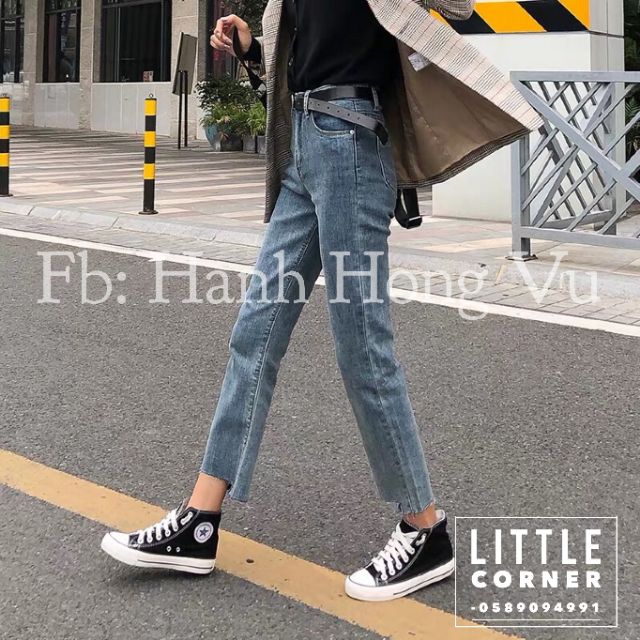 Quần slim baggy jeans lưng cao cắt gấu ulzzang kèm ảnh thật tự chụp