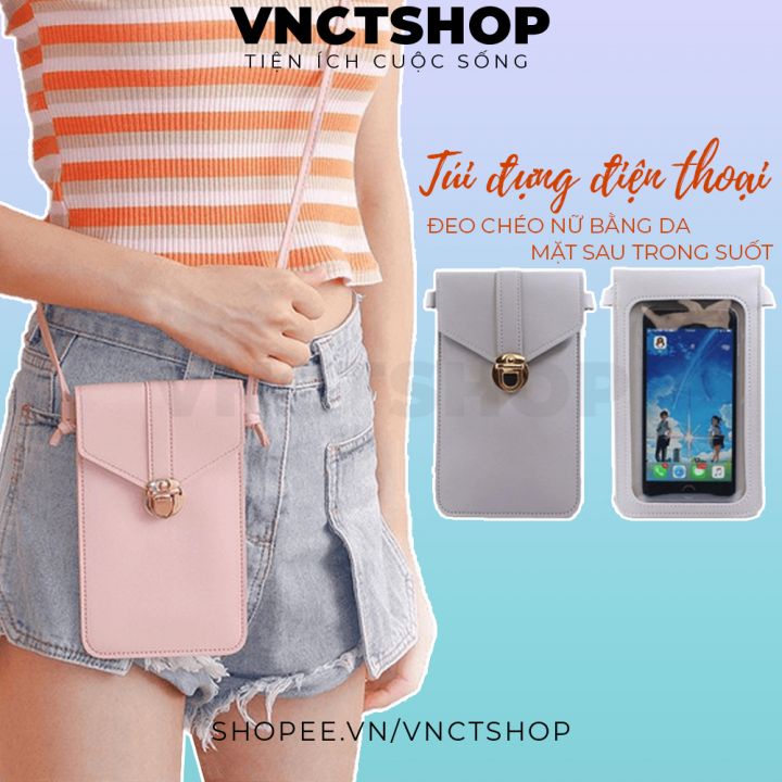 Túi đeo chéo đựng điện thoại nữ mini, túi đựng điện thoại nhỏ đi chơi thời trang bằng da 2 ngăn trong suốt