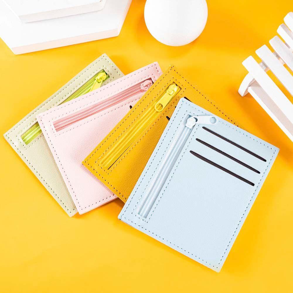 Ví Đựng Thẻ / Tiền Xu Mini Màu Kẹo Ngọt Có Khóa Kéo Dành Cho Học Sinh