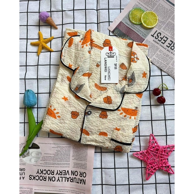Bộ Pijama Vải Xô Muslin Mềm Mát - Bộ Mặc Nhà Mùa Hè Hoạ Tiết Dễ Thương