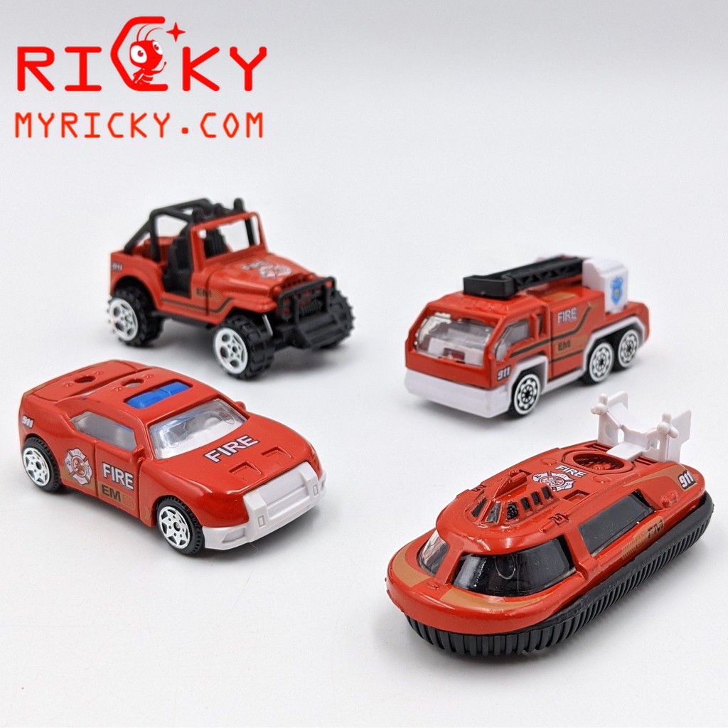 4 IN 1 Bộ mô hình xe cứu hỏa bằng sắt