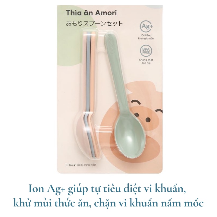 Bộ 4 muỗng thìa ăn dặm cho bé Inochi Amori Nhật Bản, Ag+ kháng khuẩn, an toàn tuyệt đối, Vạn Phúc store