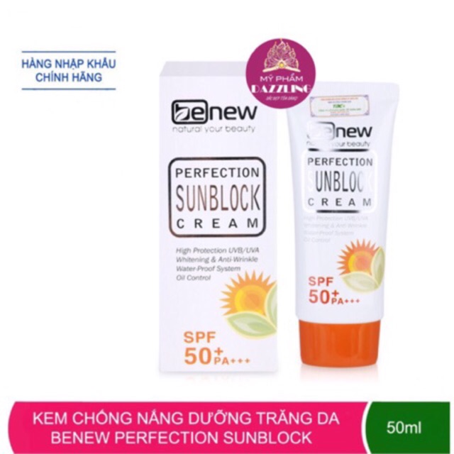 [Chính Hãng] Kem Chống Nắng Dưỡng Trắng, Nâng Tone Da Benew Sunblock SPF50+