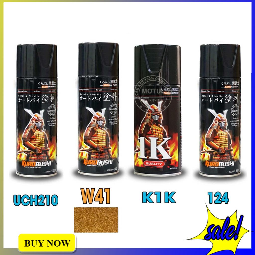 Combo 4 sơn Samurai màu vàng đồng (gồm W41 - UCH210 - 3/124 - K1K - Giấy nhám P800)