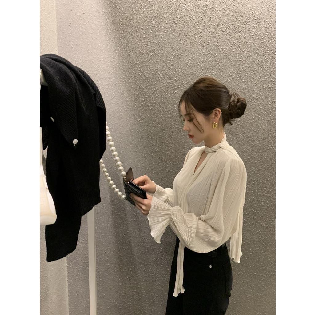 Áo Sơ Mi Dài Tay Thắt Dây Xếp Ly Màu Sắc Thời Trang 61386