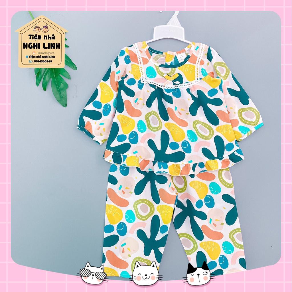 Bộ tole lanh bé gái- quần áo trẻ em tay dài quần dài cổ viền vuông cho bé từ 8-32kg