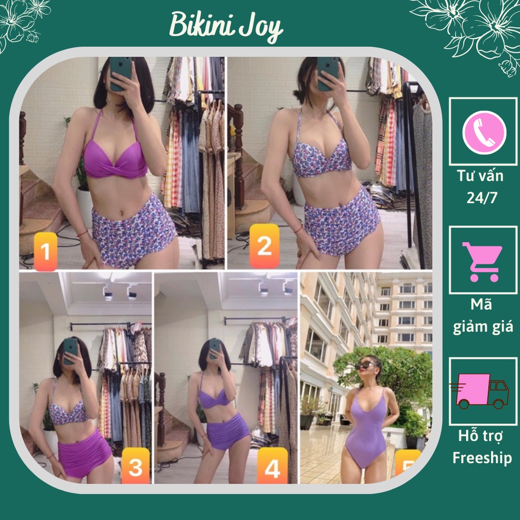 Bikini 2 mảnh tím nâng ngực phối hoa nhí đẹp