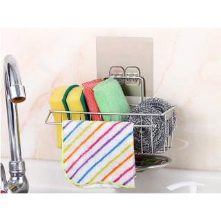 GIỎ ĐỰNG GIẺ RỬA BÁT LUÔN KHÔ RÁO CÓ KHAY CHỨA NƯỚC BÊN DƯỚI THÔNG MINH, KÈM GIÁ PHƠI KHĂN LAU, DÍNH TƯỜNG