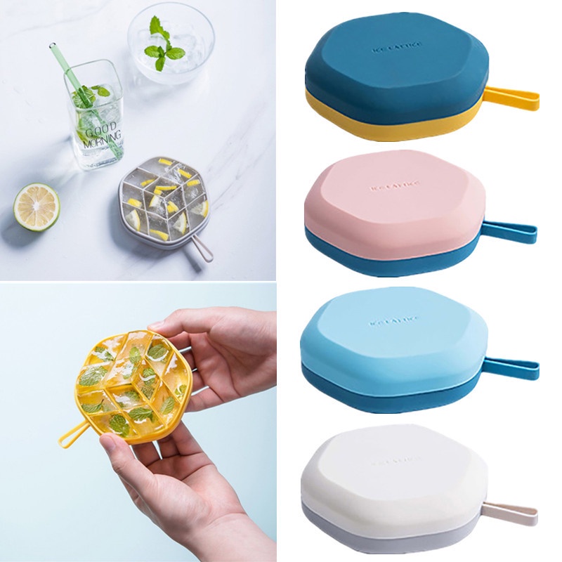 Khuôn Silicone làm đá viên hình lục giác có nắp DIY