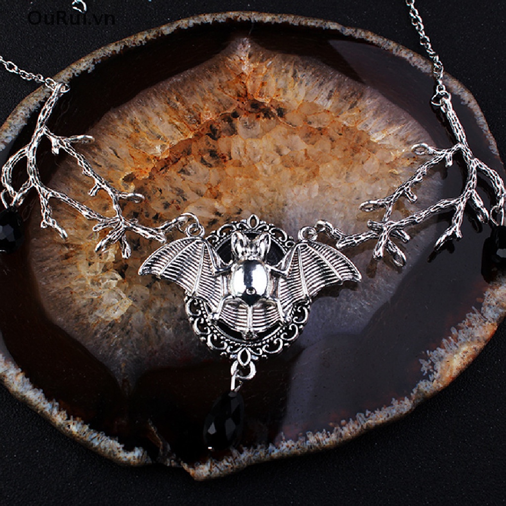 Vòng cổ hợp kim mạ bạc phong cách gothic hình con dơi độc đáo