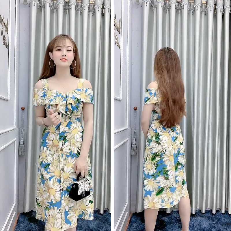 Đầm Nữ Dự Tiệc, Váy Nữ Hoa Cúc Trễ Vai, Váy Hoa Nhí Sang Chảnh V04 | BigBuy360 - bigbuy360.vn