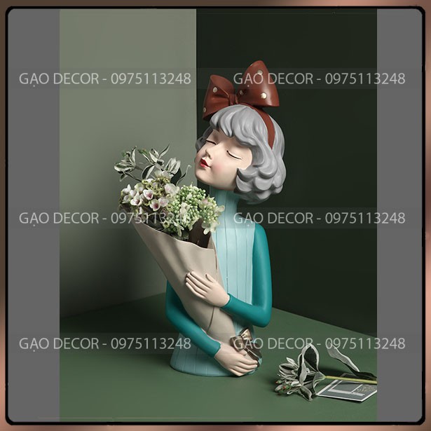 [Gạo Decor] - Lọ hoa 🌸CÔ GÁI ÔM HOA 🌸 Bình Hoa Decor Trang Trí cắm hoa khô để bàn