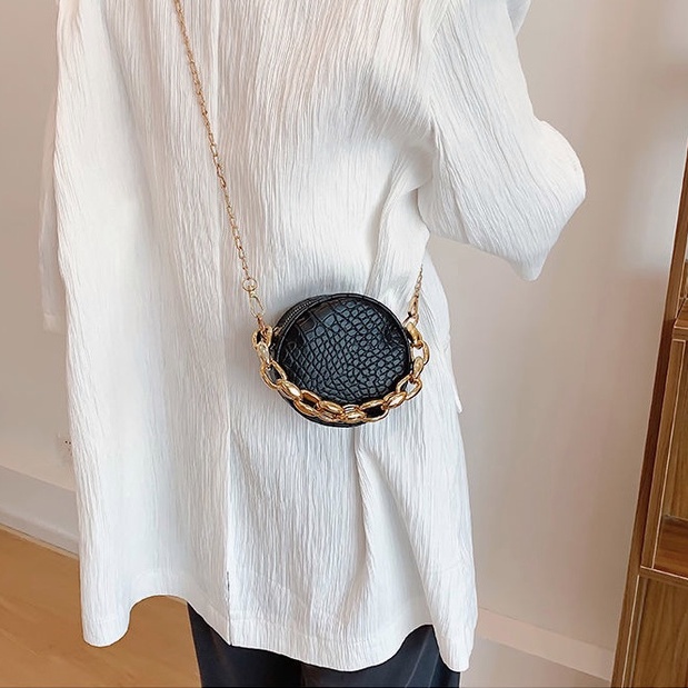 Túi xách tròn dây xích cao cấp túi đeo chéo mini da rắn túi đựng son