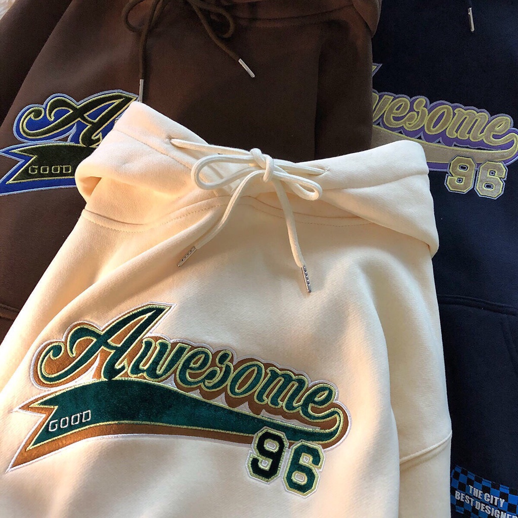 Áo HOODIE màu trơn họa tiết chữ Ulzzang UNISEX D36
