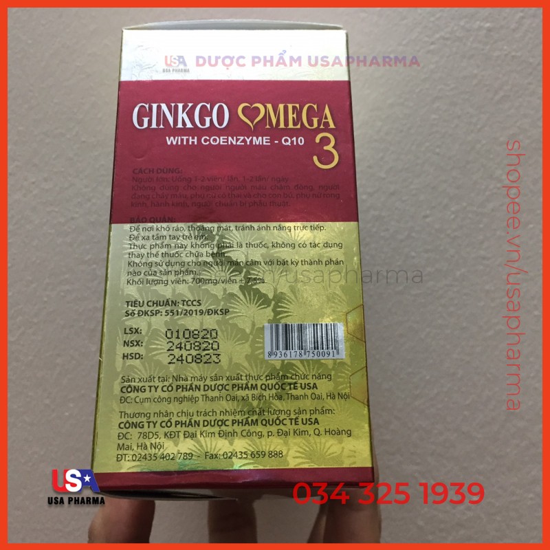 Viên bổ não GINKGO OMEGA 3 - Giúp tăng cường lưu thông tuần hoàn máu não - Hộp 100 viên