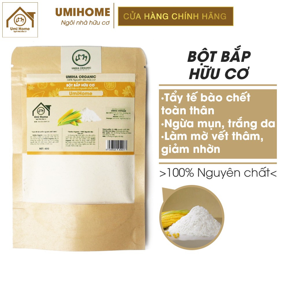 Bột Bắp đắp mặt nạ hữu cơ UMIHOME nguyên chất 40g | Cornstarch 100% Organic