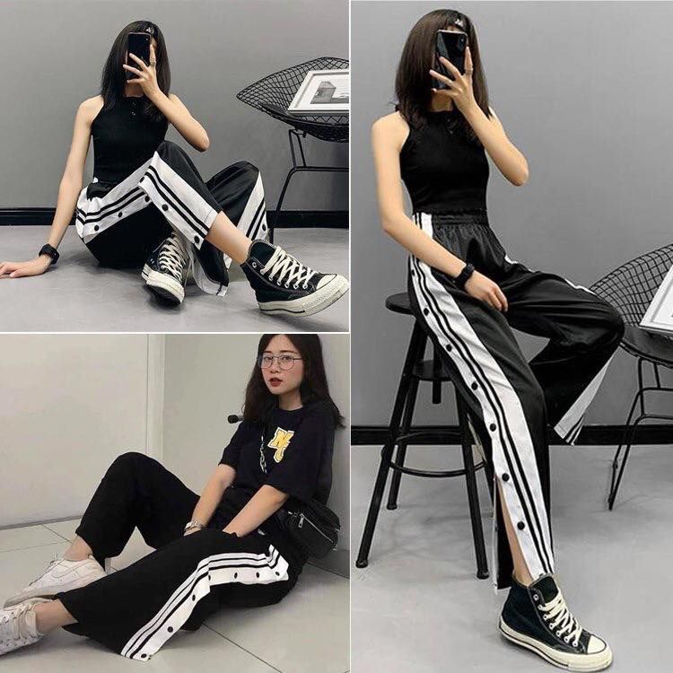 Quần Ống Rộng Xẻ Tà Cúc Bấm Quần ống suông rộng ulzzang xẻ tà hai bên có cúc bấm chất cát hàn mềm mịn Q08