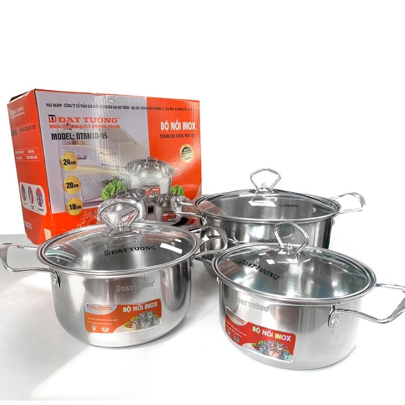 Bộ Nồi Inox Đạt Tường - Bộ 3 Nồi Dùng Bếp Từ_DTBN1D-05 Hàng Chính Hãng