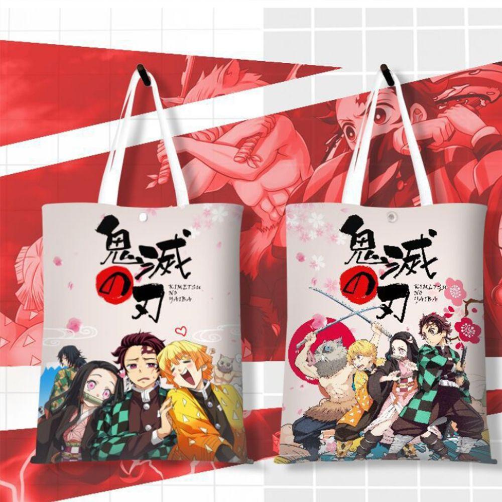 Túi Xách Vải Canvas Hai Lớp Họa Tiết Anime Phối Màu Cầu Vồng Xinh Xắn