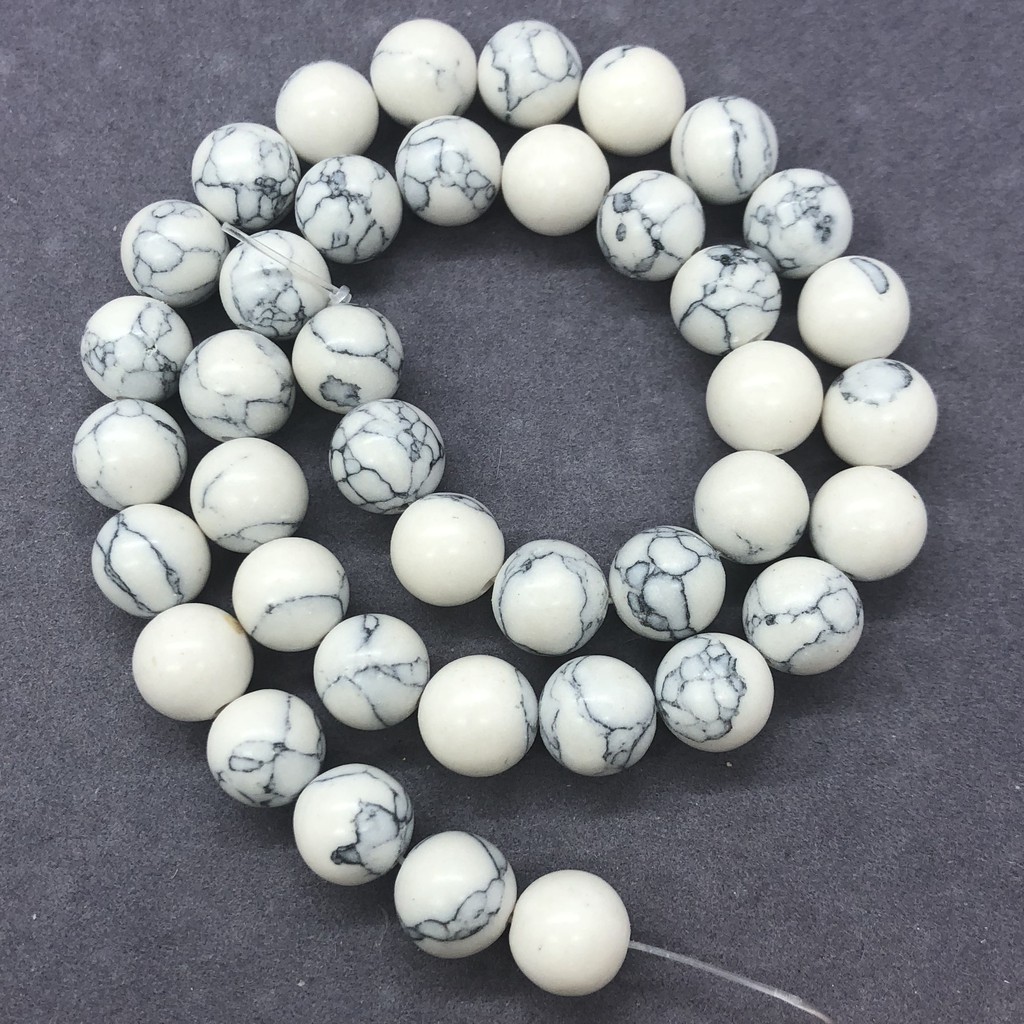 Hạt đá turquoise trắng hình tròn 4-12mm tự làm phụ kiện trang trí