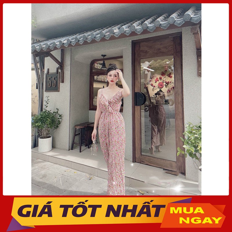 Jumpsuit Dài Ống Suông Tôn Dáng, Jumsuit Họa Tiết Hoa Cổ Bèo JS102
