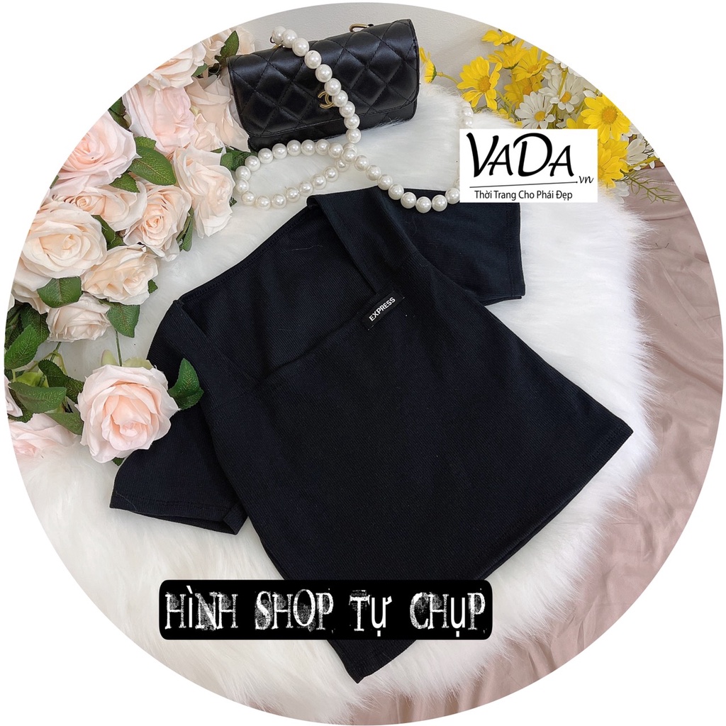Áo Thun tay ngắn Phối chữ  cổ vuông  chất thun Gân tăm dày dặn xinh đẹp -Thời Trang VADA (AT5)