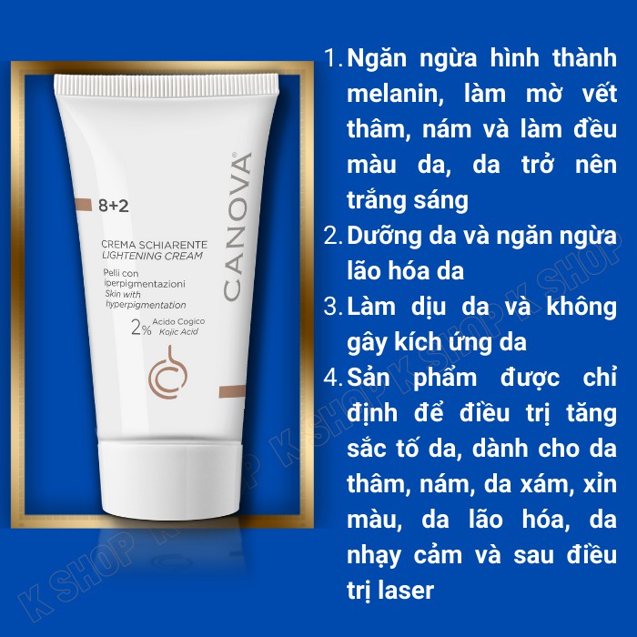 Kem mờ nám, hỗ trợ trị nám tàn nhang dưỡng da nhạy cảm CANOVA 8+2 Dưỡng da và ngăn ngừa lão hóa da - Nhập Ý