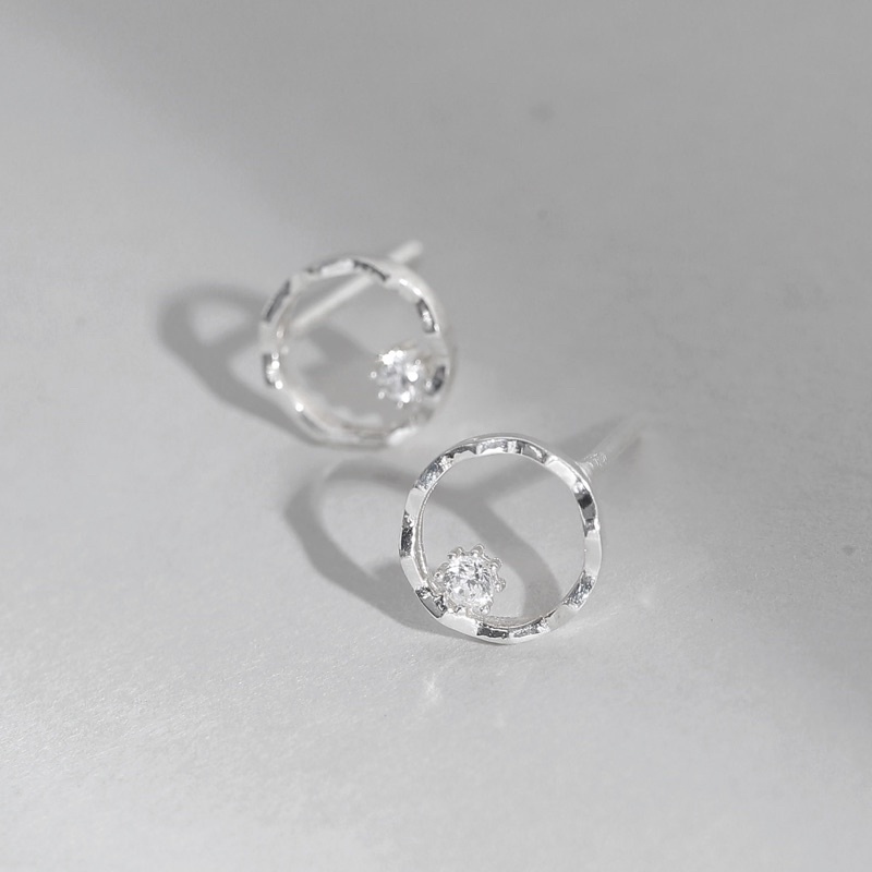 Bông Tai, Hoa Tai Bạc Nữ 925 BLING IT Hình Tròn Đính Một Hạt Đá Cao Cấp Sang Trọng Dành Cho Đi Tiệc, Đám Cưới - BIBT379