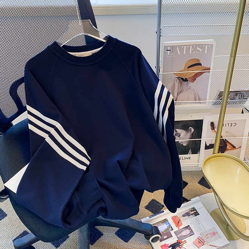 Áo Thun Tay Dài Form Rộng Họa Tiết Sọc Theo Phong Cách Preppy Dễ Phối Đồ