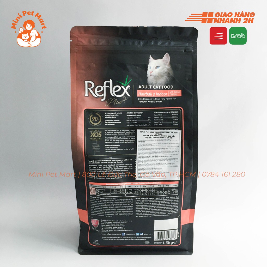 [1,5kg] Thức ăn hạt cho mèo ngăn ngừa búi lông REFLEX PLUS HAIRBALL 1,5kg - Vị cá hồi