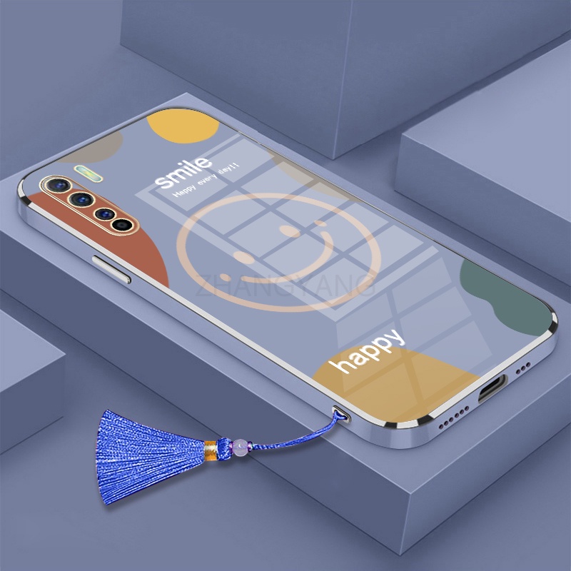 Ốp Điện Thoại TPU Silicon Mạ Điện Hình Mặt Cười Kèm Dây Đeo Cho oppo reno 3 reno 3 pro