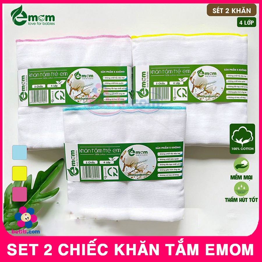 [SET 2 CHIẾC] Khăn Tắm Sơ Sinh 4 Lớp Emom Loại Đẹp - Khăn Tắm Xô 4 Lớp Cho Bé Emom - BTT00686