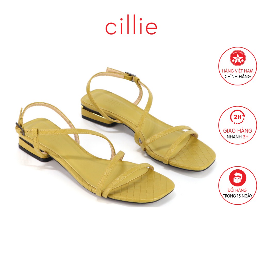 Giày sandal nữ mũi vuông quai dây thời trang du lịch đi chơi với màu pastel mới nhất gót phủ bạc cao 2cm Cillie 1160