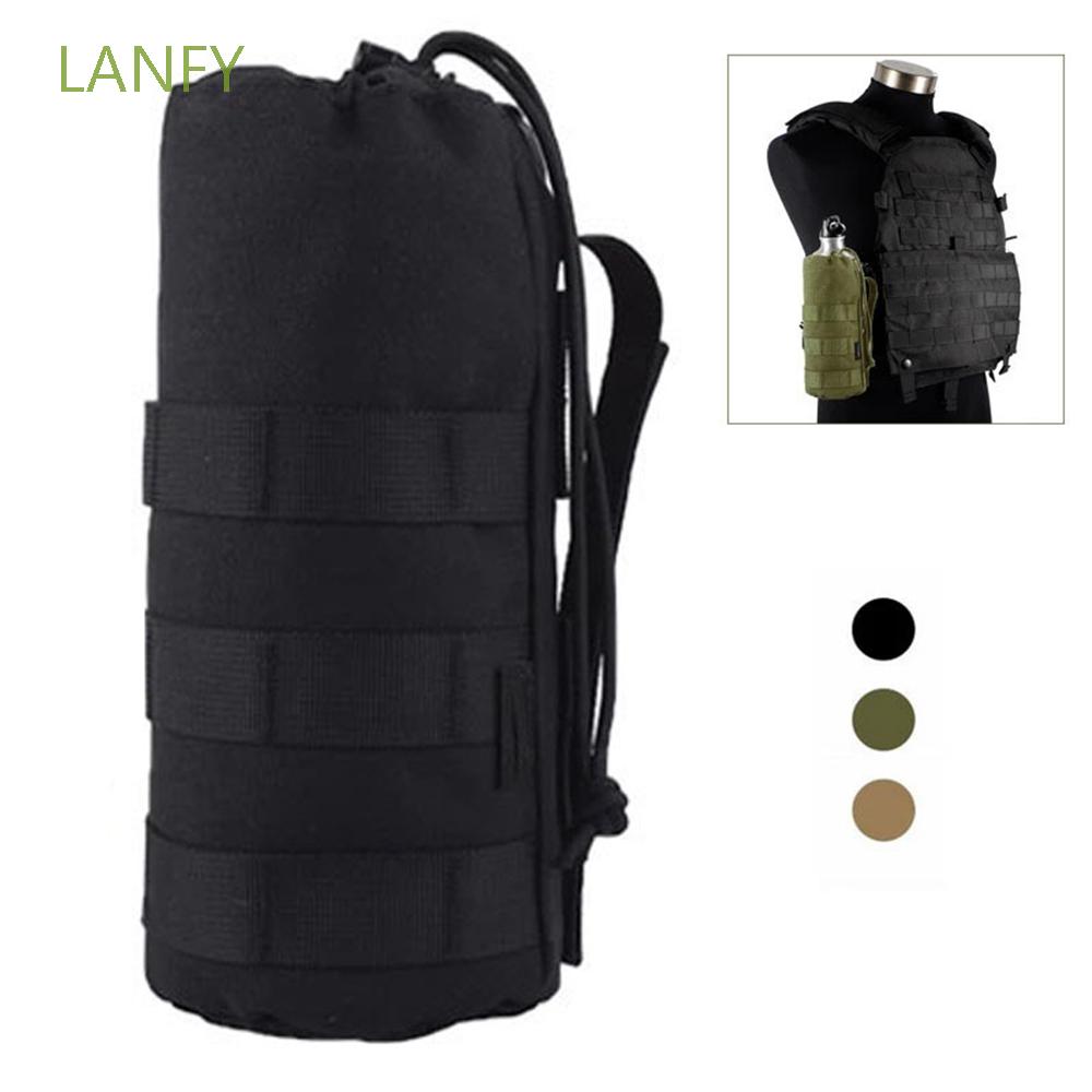 LANFY Durable Water Bottle Holder Outdoor Travel Hydration Carrier Water Bottle Pouch Portable Open Top Tactical Molle Camping Hiking Mesh Bottom Military Drawstring Holder Bag army green/khaki/black