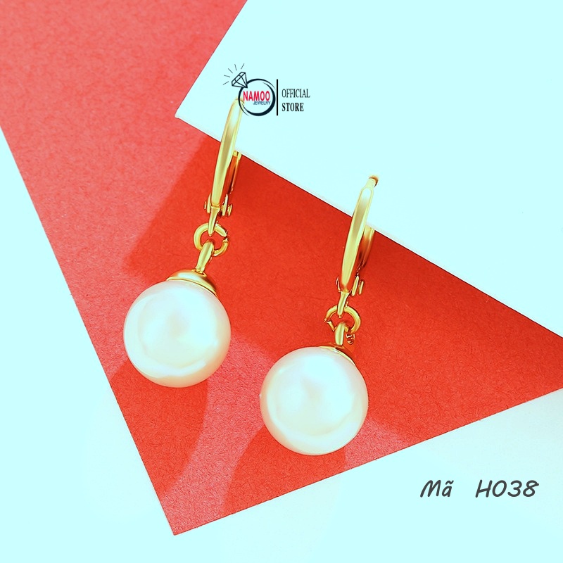 Khuyên Tai Titan mạ Vàng Nữ H038 H039 Đính Ngọc Nhân Tạo Bền Màu Không Đen Gỉ