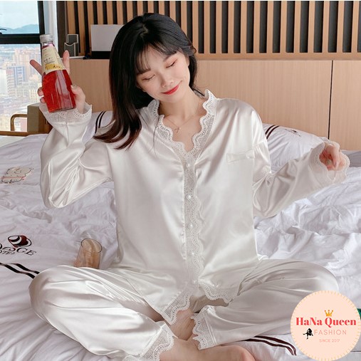 [Sẵn Hàng] Bộ đồ ngủ lụa nữ dài tay phối ren Pijama thu đông phong cách Hàn Quốc 2021 | BigBuy360 - bigbuy360.vn