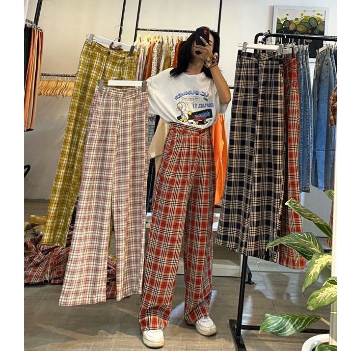 [Mã BDSTBD200 Giảm Ngay 20K] Quần Kẻ Suông Caro Form Thụng Dáng -  Quần Tây Culottes - Quần caro