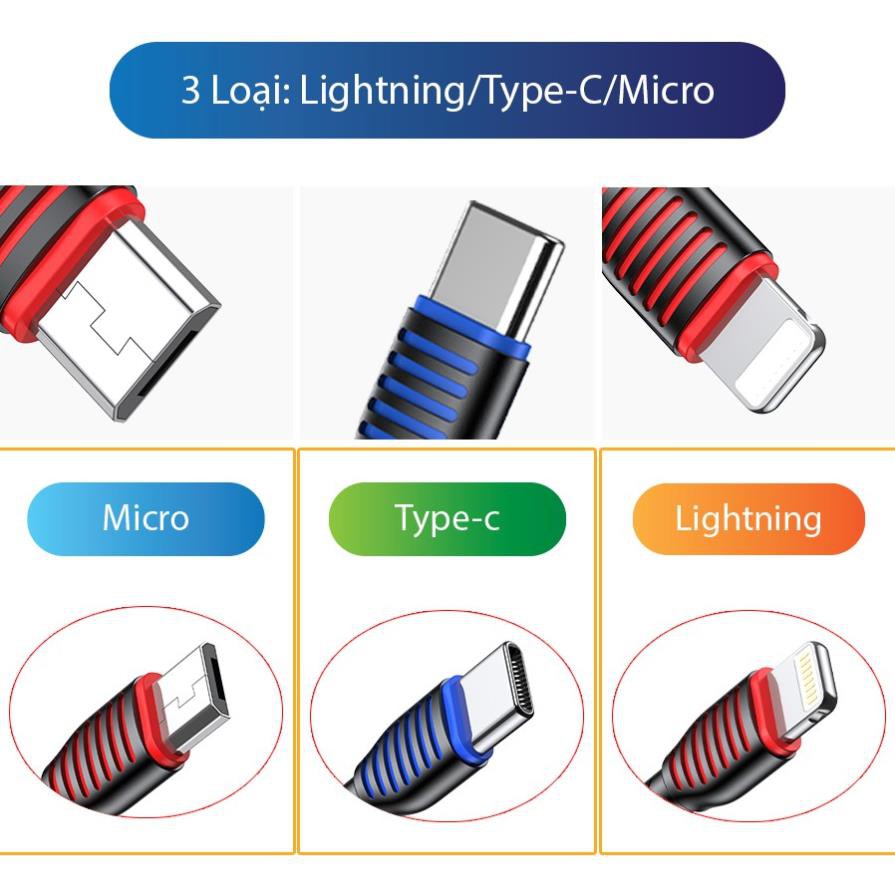 Cáp Sạc Nhanh Lightning Type-C Micro ACOME Cáp Dù Bền Chắc 100cm Thương Thích Với Các Dòng iOs/Android