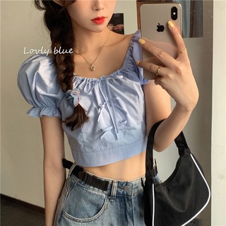 Áo croptop xanh thắt nơ