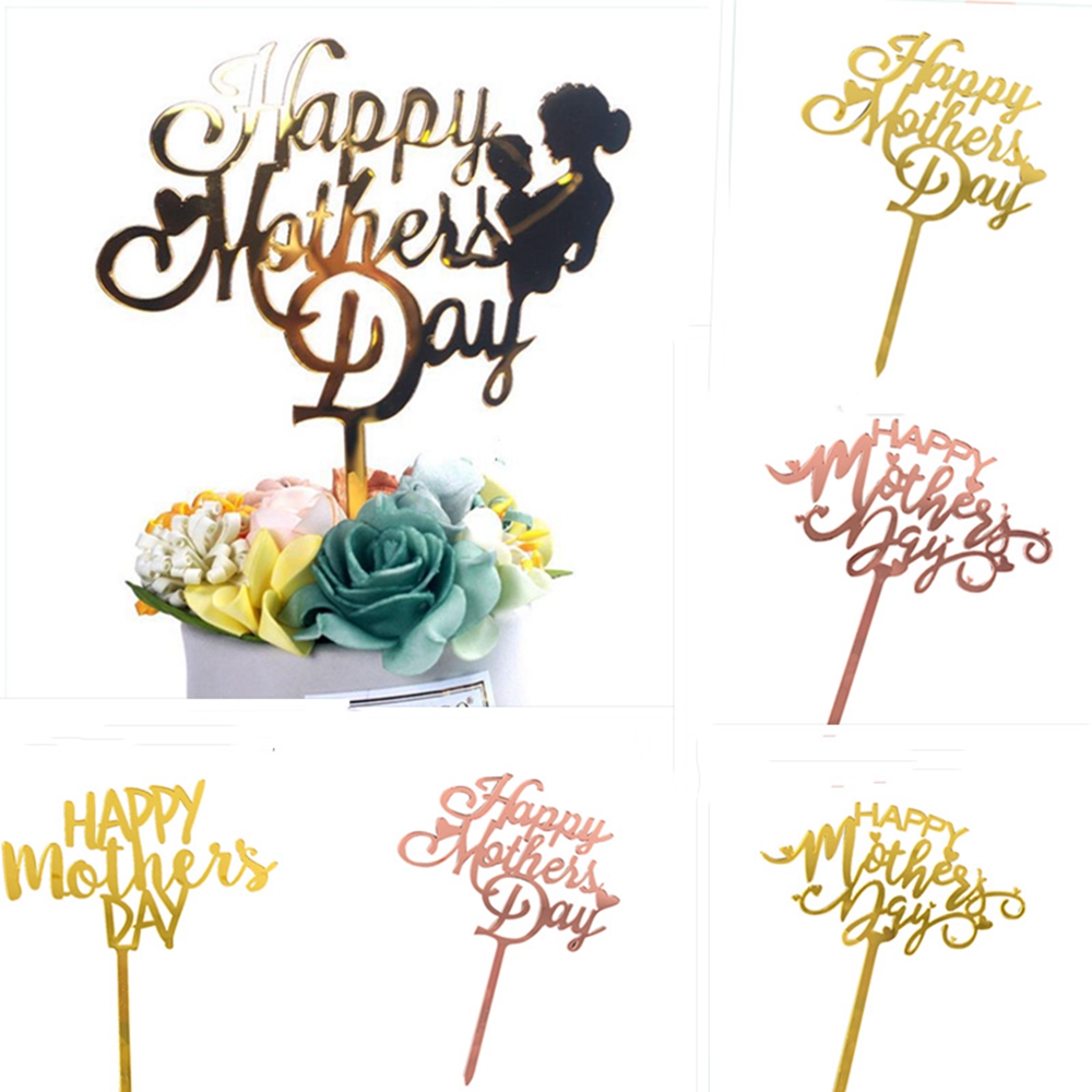 Phụ Kiện Trang Trí Bánh Kem Bằng Acrylic Tráng Gương Chữ Happy Mom