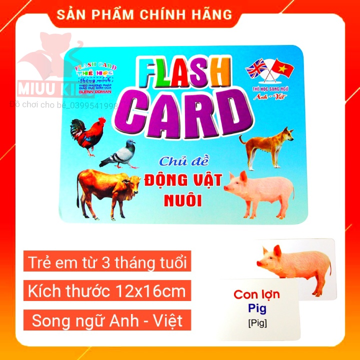 ( SIZE ĐẠI ) Thẻ Học Song Ngữ _Mầm Non _Chủ Đề Động Vật Nuôi