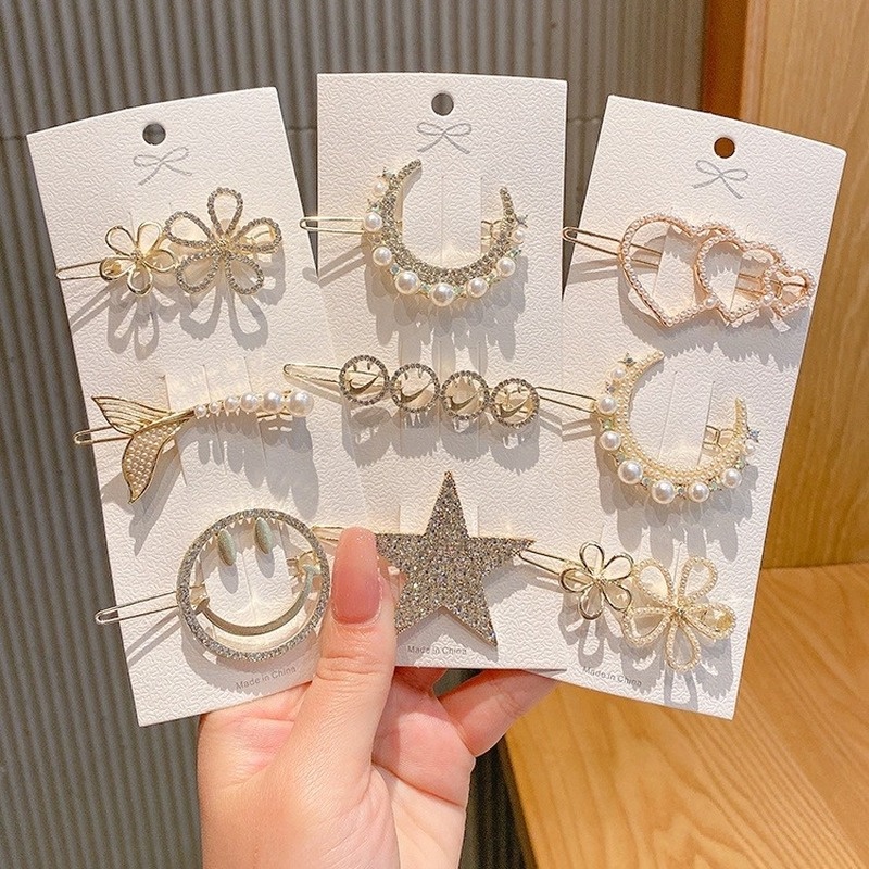 Kẹp Tóc Hợp Kim Đính Đá Và Ngọc Trai Nhân Tạo Thời Trang